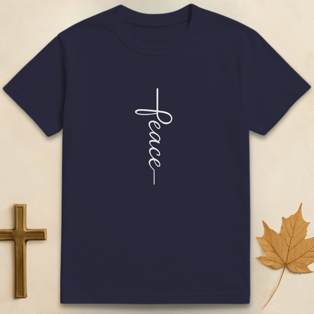Blue Christian T-shirt with a Peace Illustration