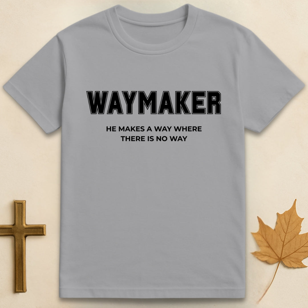 Sports Grey waymaker t-shirt with “Waymaker, He makes a way where there is no way” text design